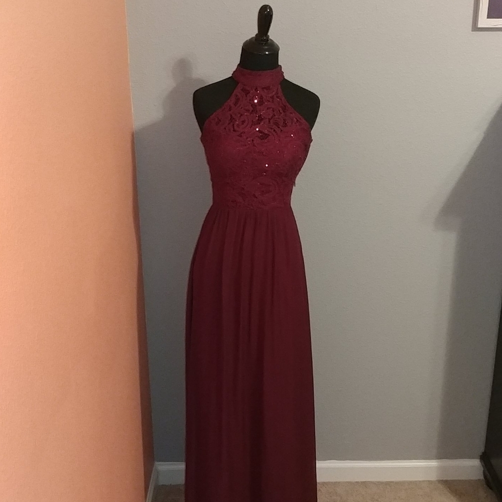 Floor length David's bridal dress in wine